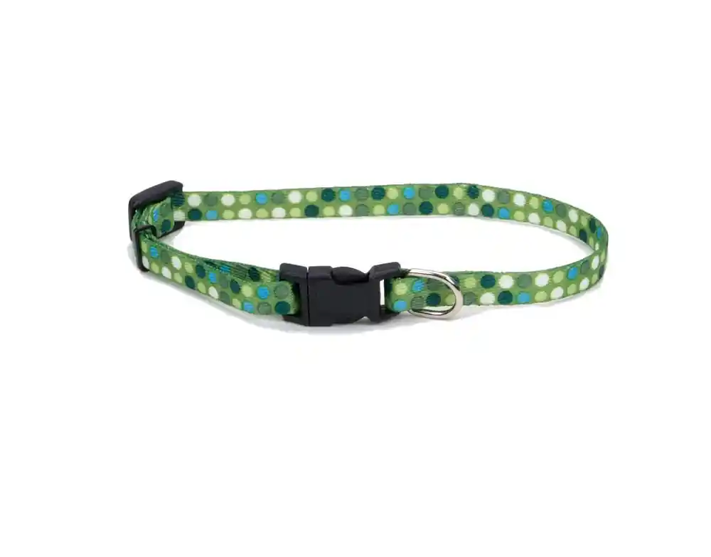 Adjustable Patterned Dog Collar, Green Dots, 3/8" X 08"-12"